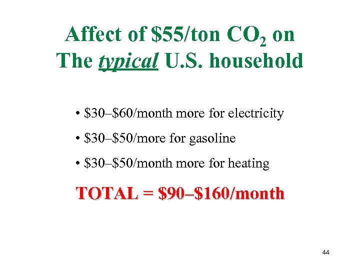 Affect of $55/ton CO 2 on The typical U. S. household • $30–$60/month more
