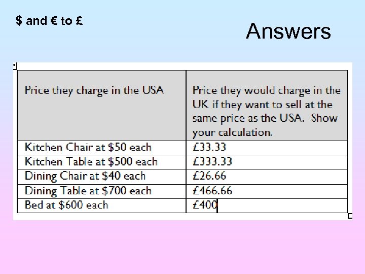 $ and € to £ Answers 