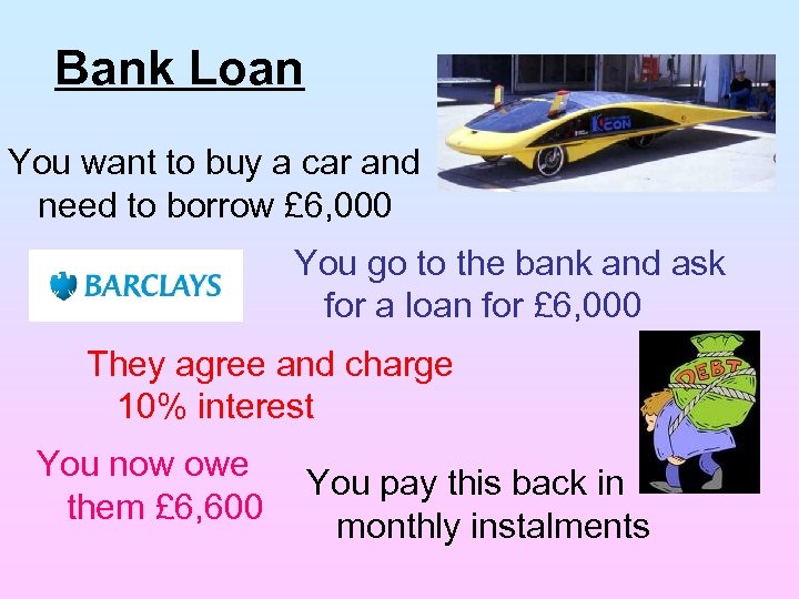 Bank Loan You want to buy a car and need to borrow £ 6,