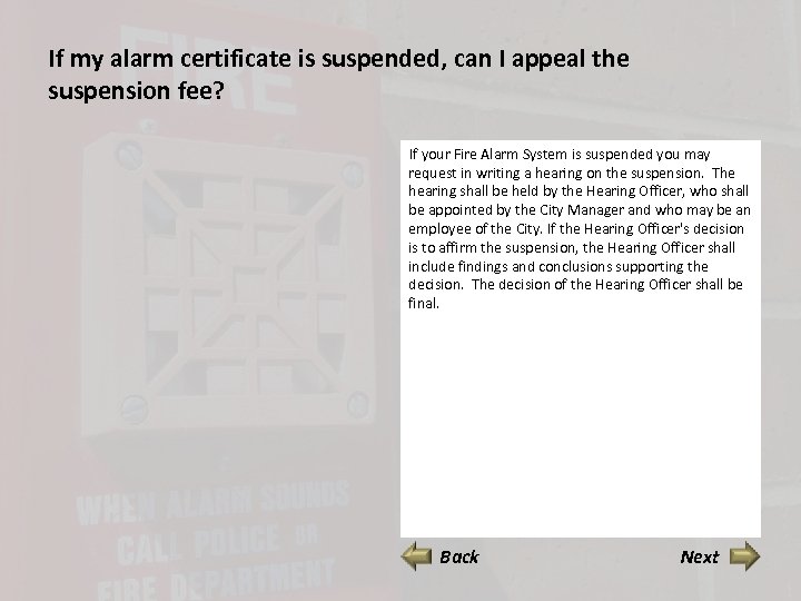 If my alarm certificate is suspended, can I appeal the suspension fee? If your