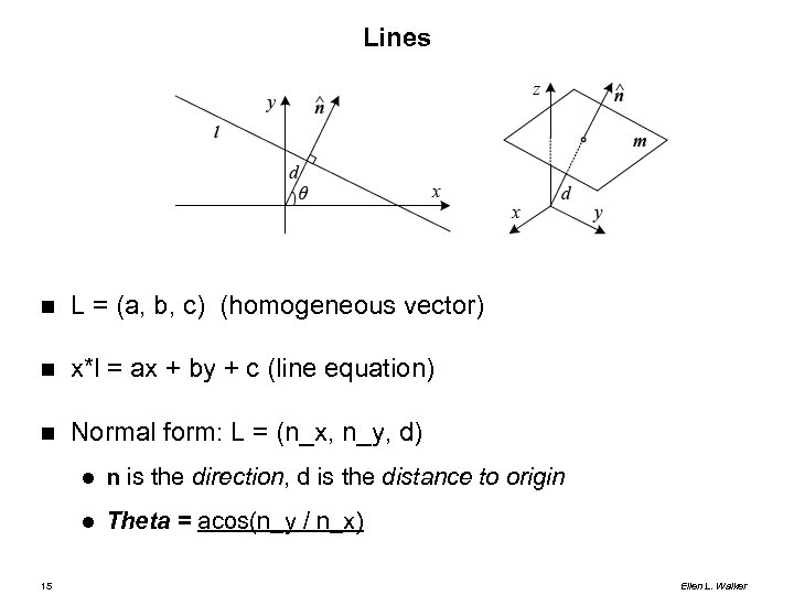 Lines L = (a, b, c) (homogeneous vector) x*l = ax + by +