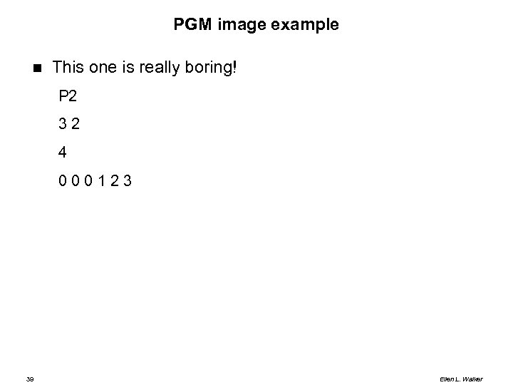 PGM image example This one is really boring! P 2 32 4 000123 39