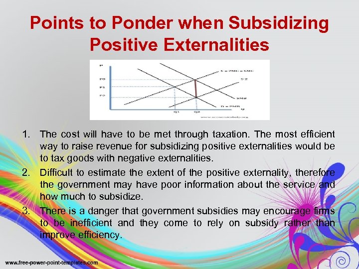 Points to Ponder when Subsidizing Positive Externalities 1. The cost will have to be