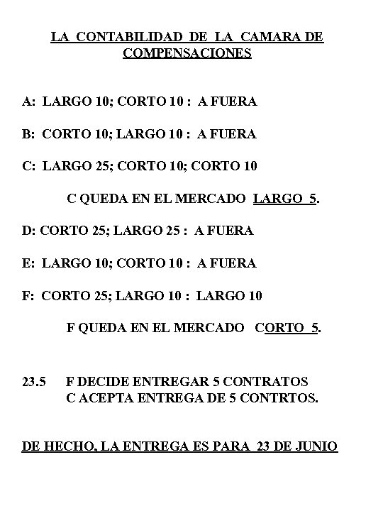 LA CONTABILIDAD DE LA CAMARA DE COMPENSACIONES A: LARGO 10; CORTO 10 : A