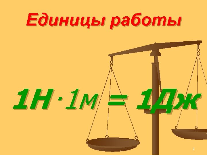 Единицы работы 1 Н . 1 м = 1 Дж 7 