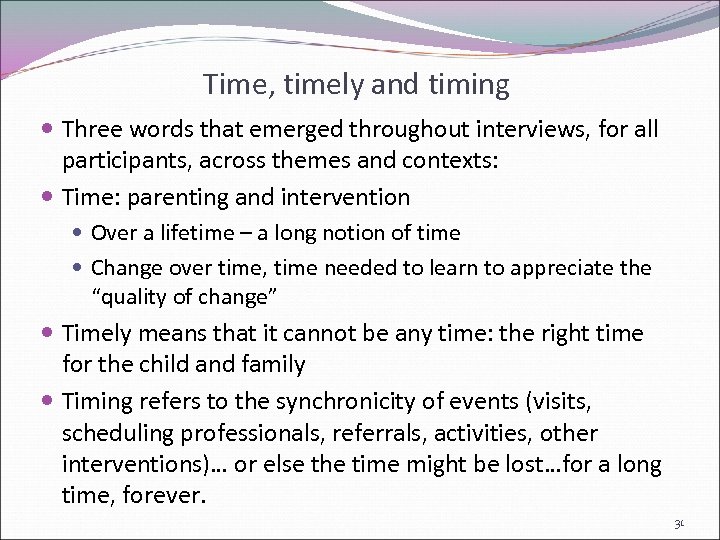 Time, timely and timing Three words that emerged throughout interviews, for all participants, across