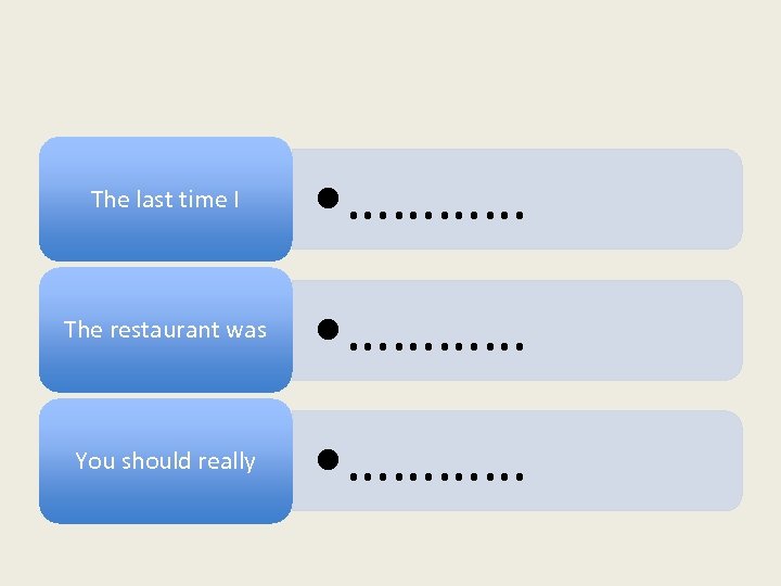 The last time I • ………… The restaurant was • ………… You should really