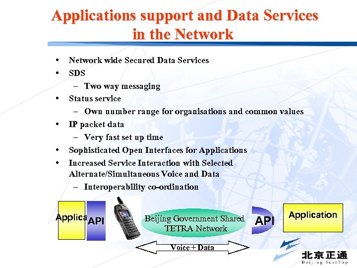 Applications support and Data Services in the Network • • • Network wide Secured