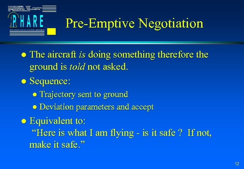 Pre-Emptive Negotiation The aircraft is doing something therefore the ground is told not asked.