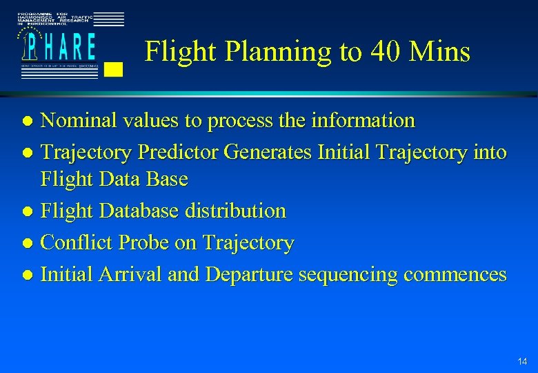Flight Planning to 40 Mins Nominal values to process the information l Trajectory Predictor