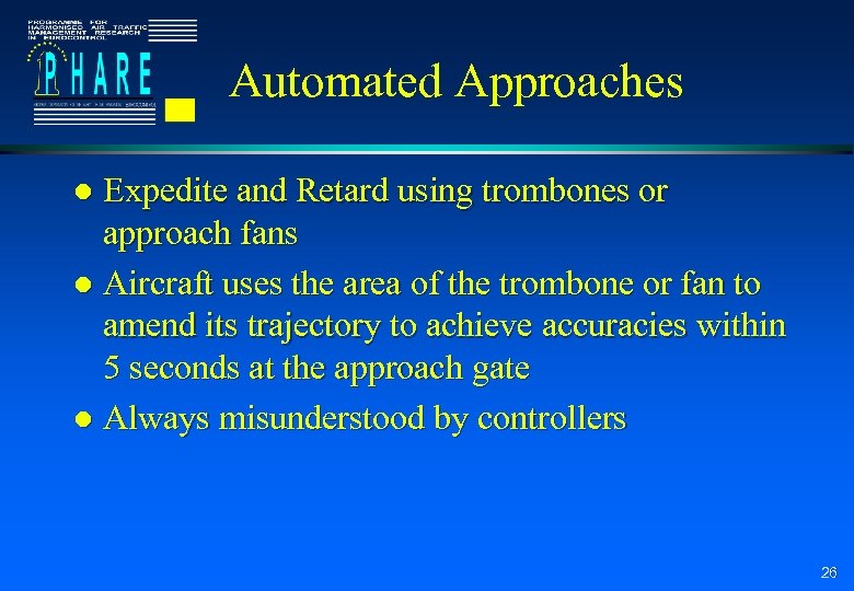 Automated Approaches Expedite and Retard using trombones or approach fans l Aircraft uses the
