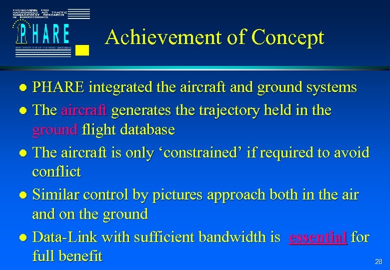 Achievement of Concept PHARE integrated the aircraft and ground systems l The aircraft generates