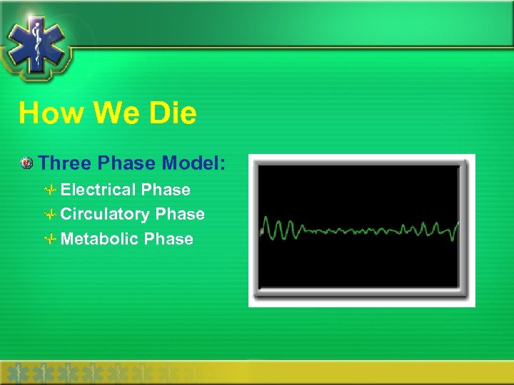 How We Die Three Phase Model: Electrical Phase Circulatory Phase Metabolic Phase 