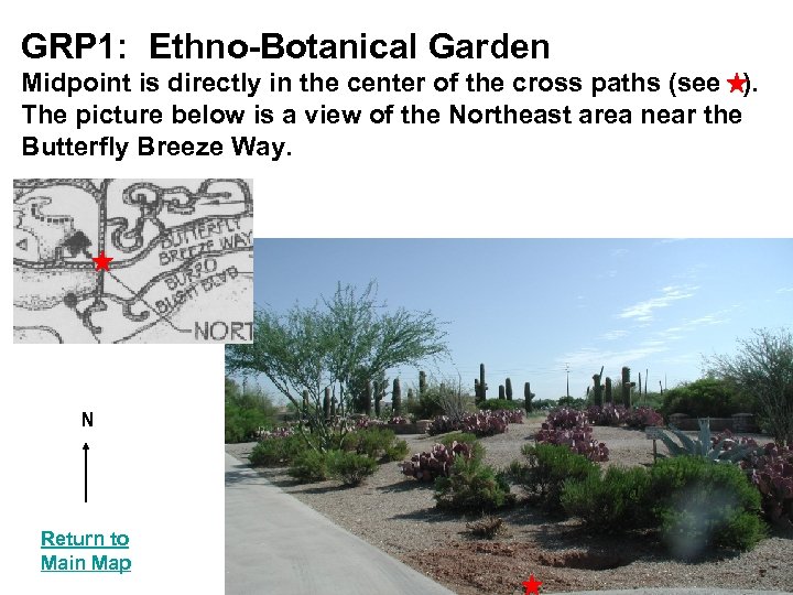GRP 1: Ethno-Botanical Garden Midpoint is directly in the center of the cross paths