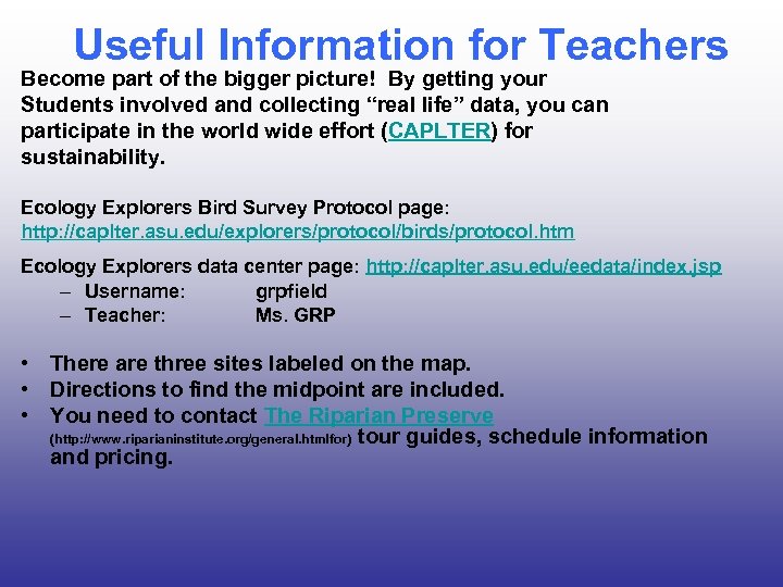 Useful Information for Teachers Become part of the bigger picture! By getting your Students
