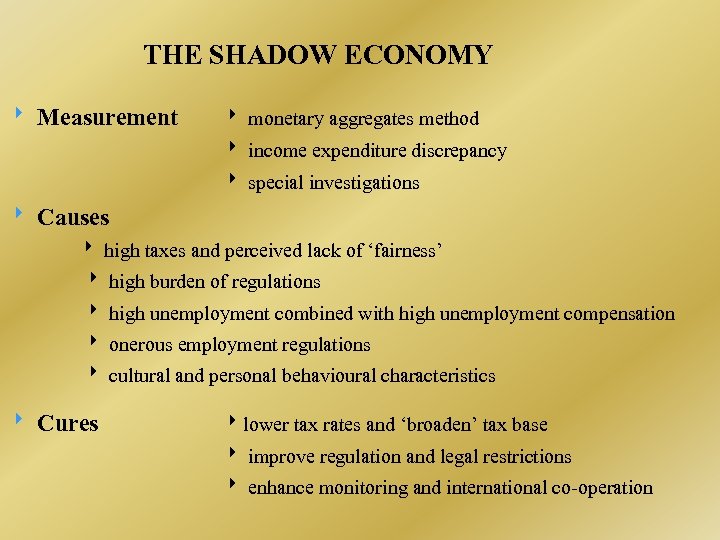 THE SHADOW ECONOMY Measurement monetary aggregates method income expenditure discrepancy special investigations Causes high