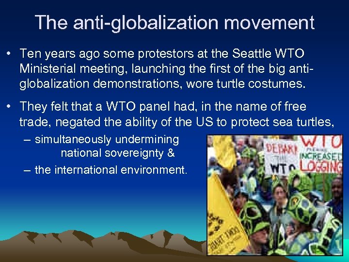 The anti-globalization movement • Ten years ago some protestors at the Seattle WTO Ministerial