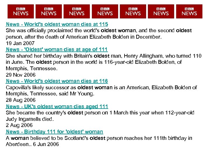 News - World's oldest woman dies at 115 She was officially proclaimed the world's