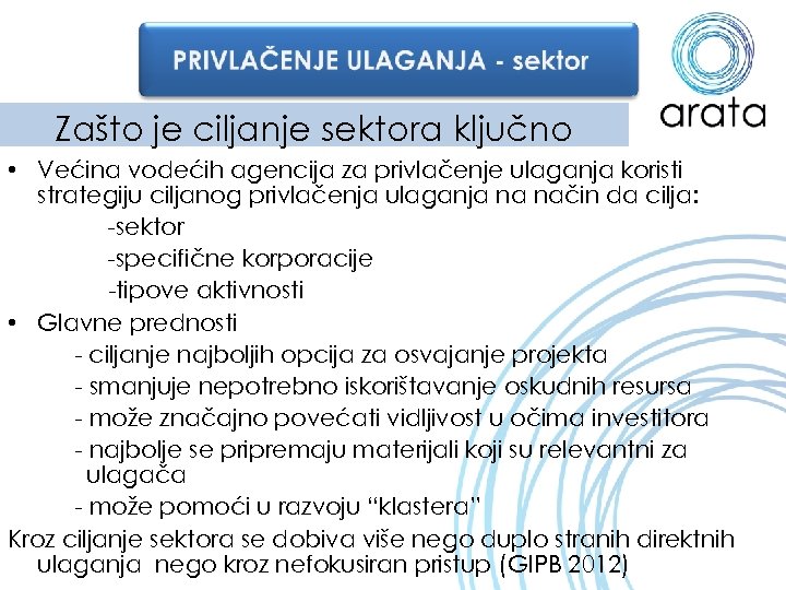 Zašto je ciljanje sektora ključno • Većina vodećih agencija za privlačenje ulaganja koristi strategiju