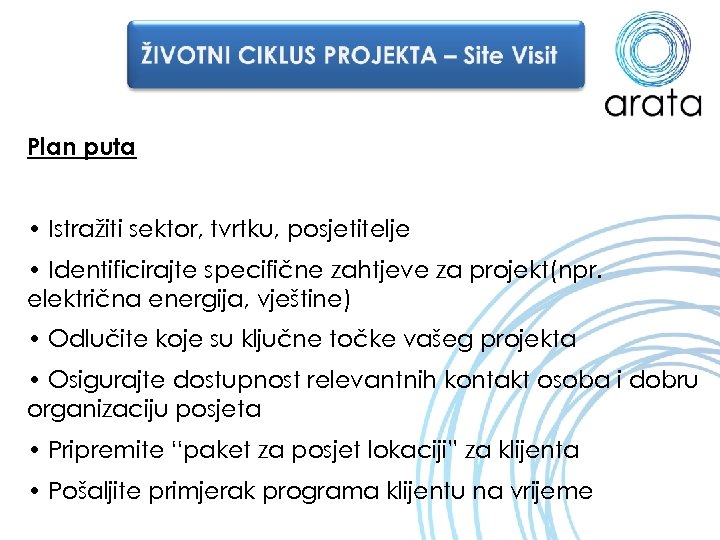 Plan puta • Istražiti sektor, tvrtku, posjetitelje • Identificirajte specifične zahtjeve za projekt(npr. električna