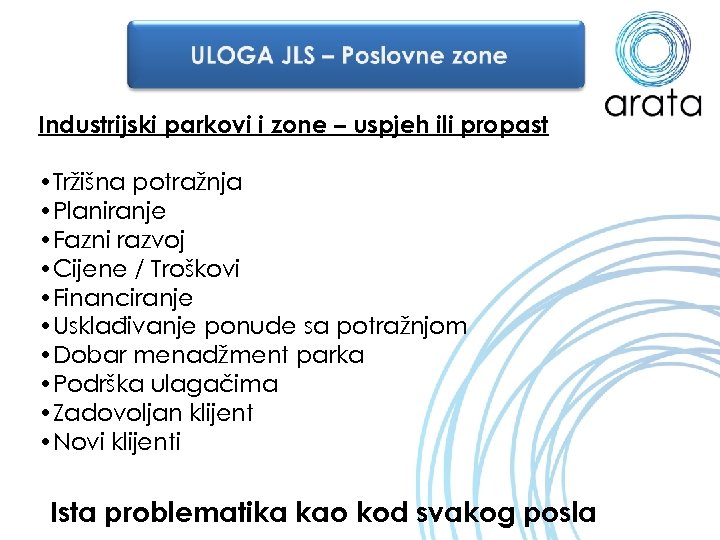 Industrijski parkovi i zone – uspjeh ili propast • Tržišna potražnja • Planiranje •