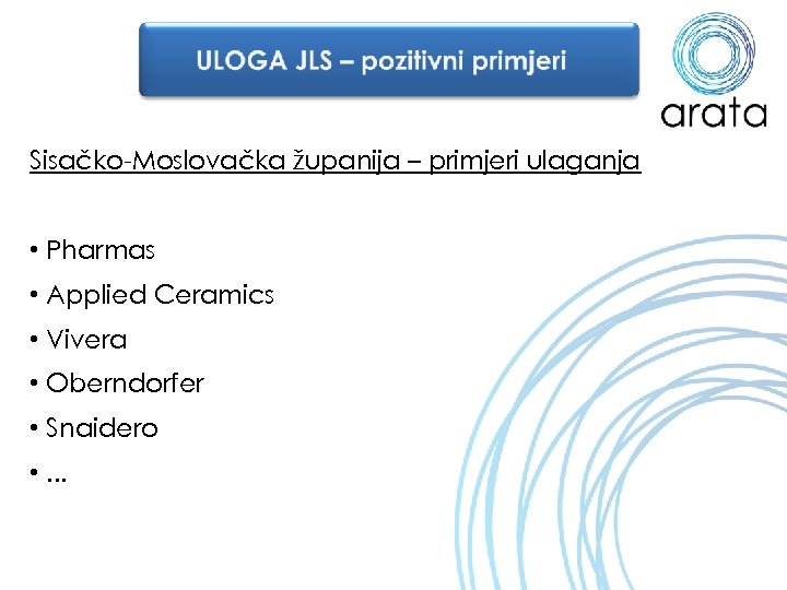 Sisačko-Moslovačka županija – primjeri ulaganja • Pharmas • Applied Ceramics • Vivera • Oberndorfer