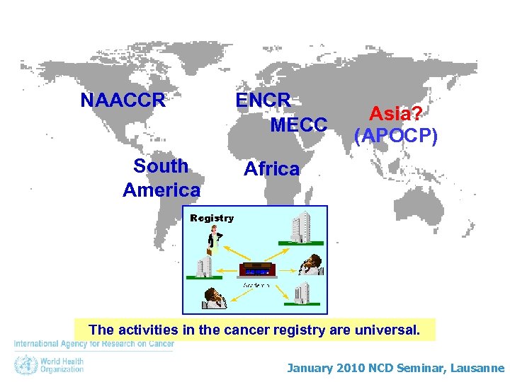 NAACCR South America ENCR MECC Asia? (APOCP) Africa The activities in the cancer registry