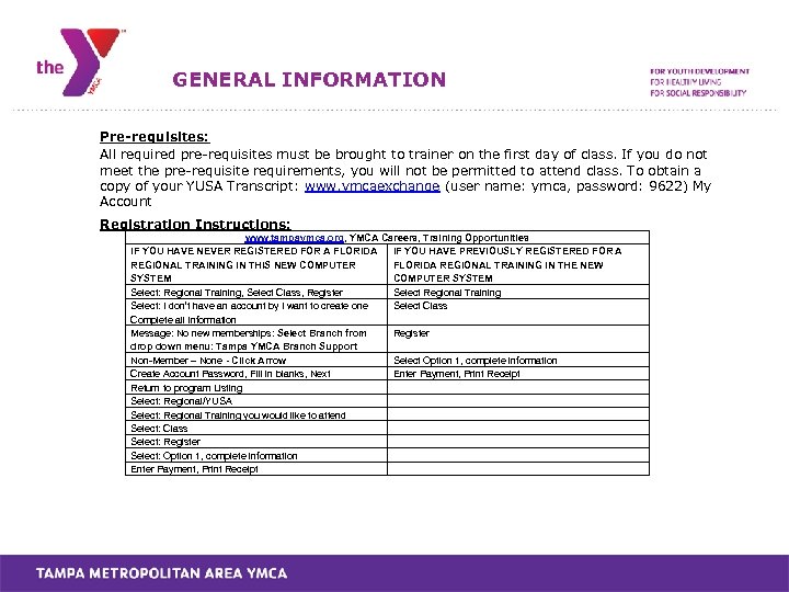 GENERAL INFORMATION Pre-requisites: All required pre-requisites must be brought to trainer on the first
