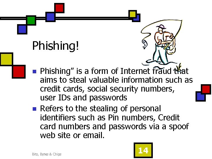 Phishing! n n Phishing” is a form of Internet fraud that aims to steal