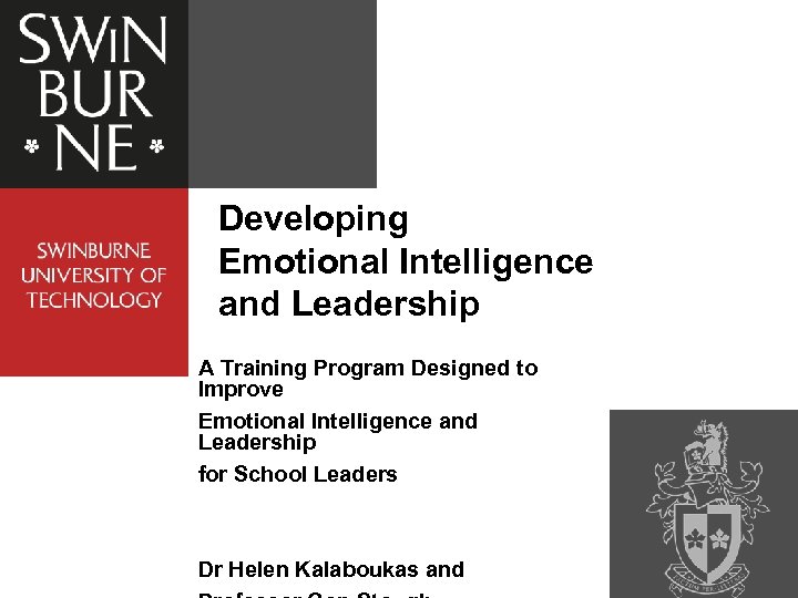 Developing Emotional Intelligence and Leadership A Training Program Designed to Improve Emotional Intelligence and