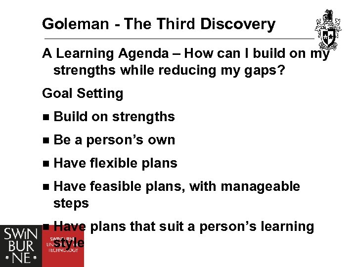 Goleman - The Third Discovery A Learning Agenda – How can I build on