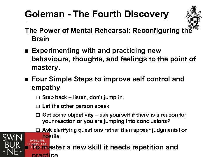 Goleman - The Fourth Discovery The Power of Mental Rehearsal: Reconfiguring the Brain n