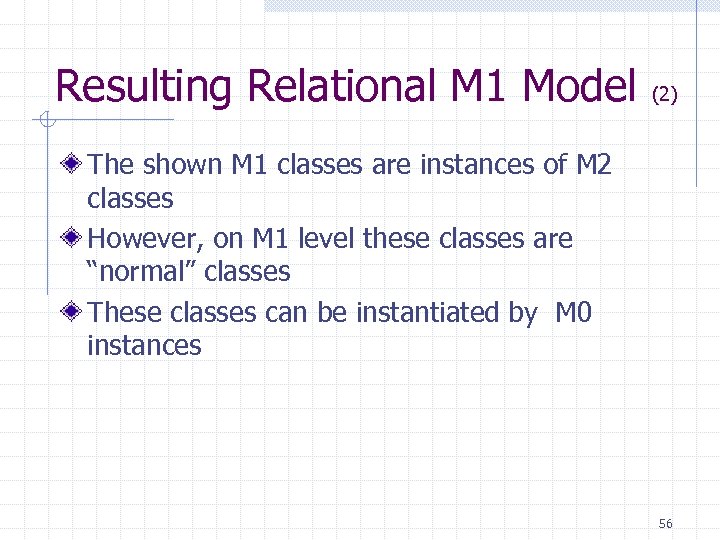 Resulting Relational M 1 Model (2) The shown M 1 classes are instances of