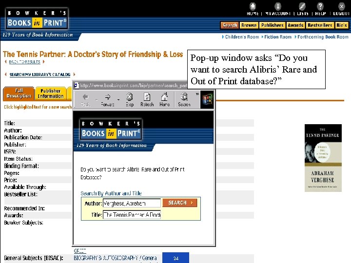Pop-up window asks “Do you want to search Alibris’ Rare and Out of Print