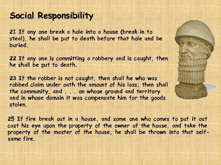 Social Responsibility 21 If any one break a hole into a house (break in