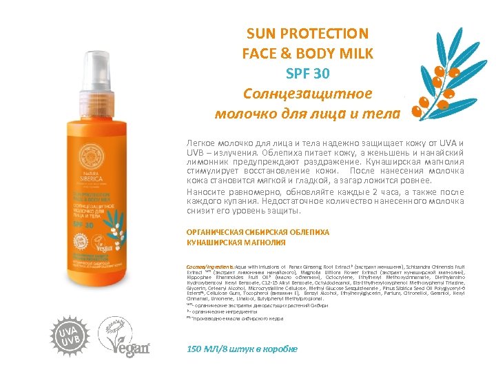 SUN PROTECTION FACE & BODY MILK SPF 30 Солнцезащитное молочко для лица и тела