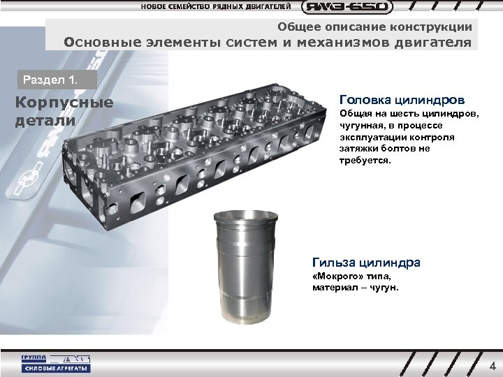 Общее описание конструкции Основные элементы систем и механизмов двигателя Раздел 1. Корпусные детали Головка