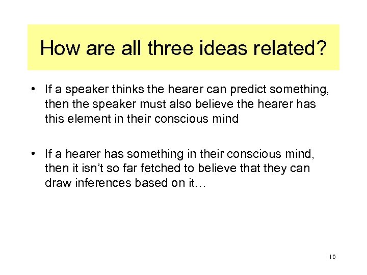 How are all three ideas related? • If a speaker thinks the hearer can