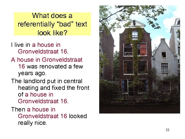 What does a referentially “bad” text look like? I live in a house in