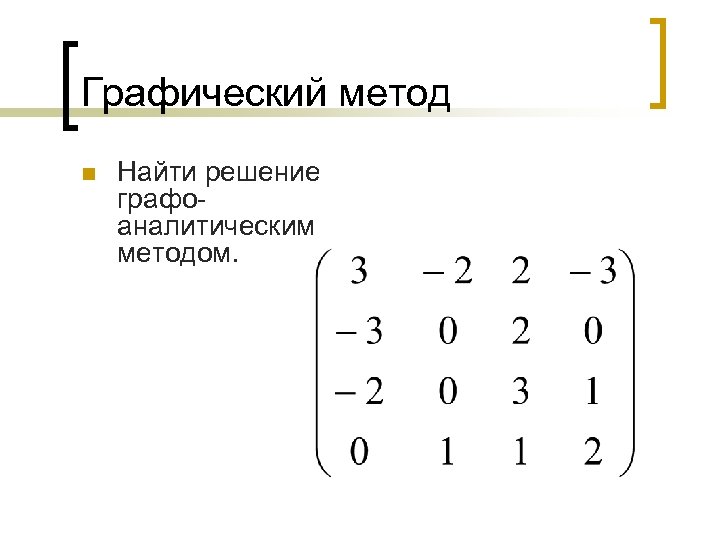 Графический метод n Найти решение графоаналитическим методом. 