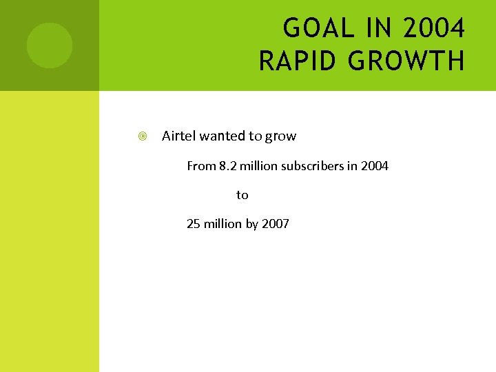 GOAL IN 2004 RAPID GROWTH Airtel wanted to grow From 8. 2 million subscribers