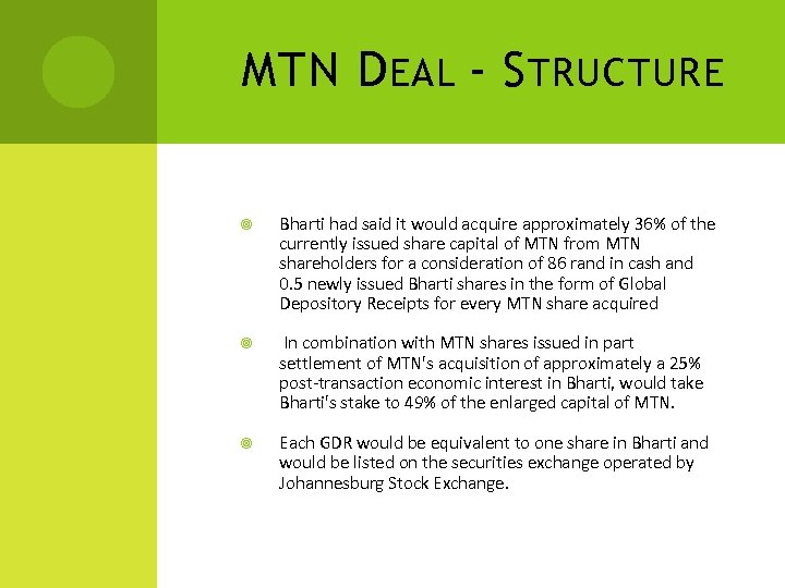 MTN D EAL - S TRUCTURE Bharti had said it would acquire approximately 36%
