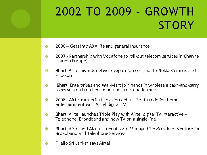 2002 TO 2009 – GROWTH STORY 2006 – Gets into AXA life and general
