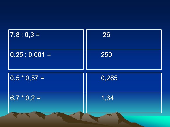 7, 8 : 0, 3 = 26 0, 25 : 0, 001 = 250