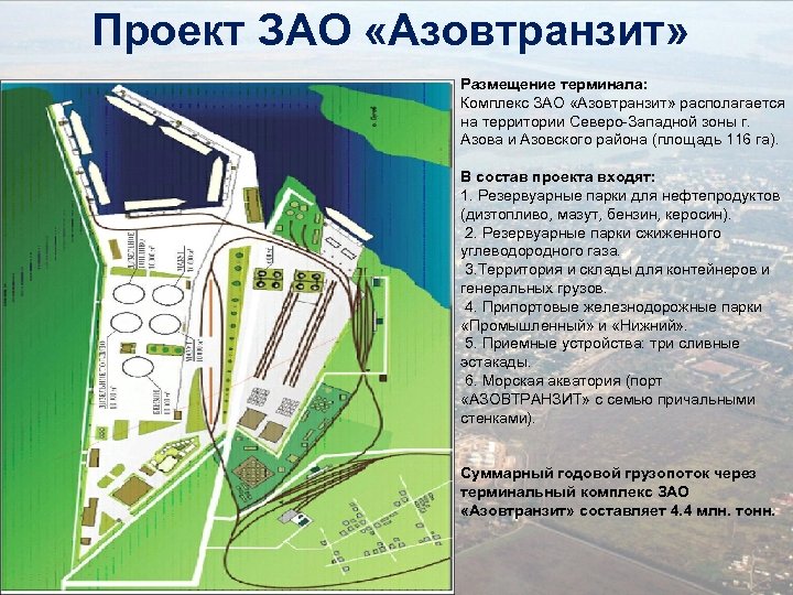 Проект ЗАО «Азовтранзит» Размещение терминала: Комплекс ЗАО «Азовтранзит» располагается на территории Северо-Западной зоны г.