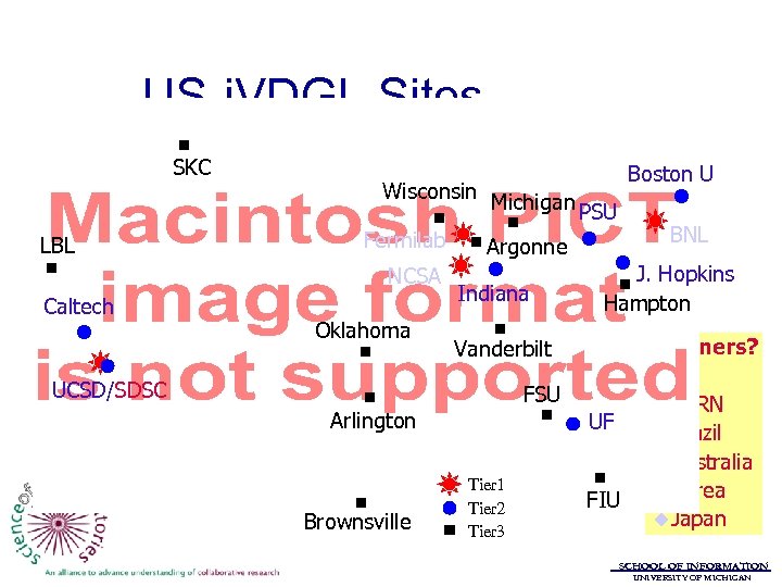 US-i. VDGL Sites SKC LBL Wisconsin Michigan PSU Fermilab Argonne NCSA Caltech Boston U