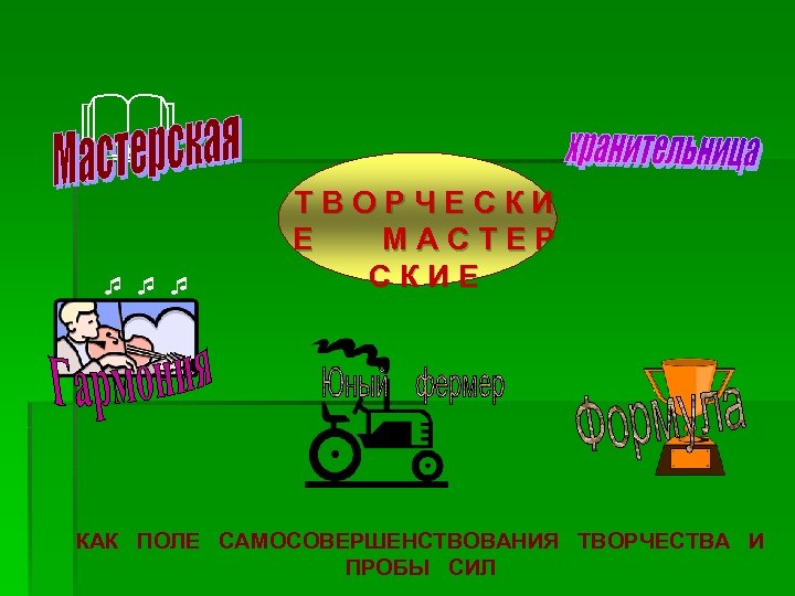  ТВОРЧЕСКИ Е МАСТЕР СКИЕ КАК ПОЛЕ САМОСОВЕРШЕНСТВОВАНИЯ ТВОРЧЕСТВА И ПРОБЫ СИЛ 