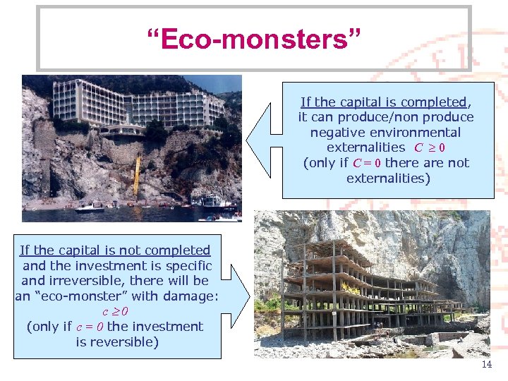 “Eco-monsters” If the capital is completed, it can produce/non produce negative environmental externalities C