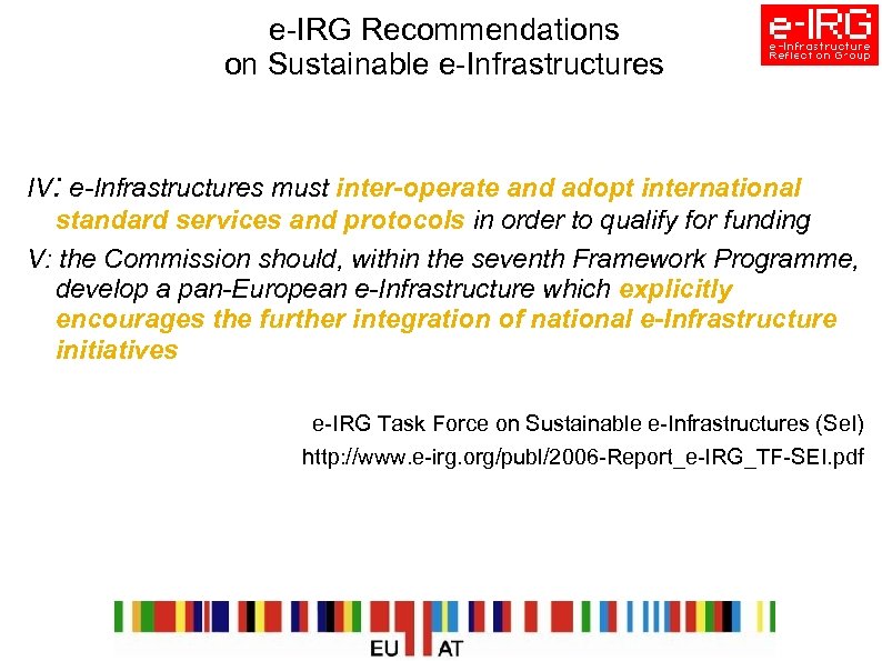 e-IRG Recommendations on Sustainable e-Infrastructures IV: e-Infrastructures must inter-operate and adopt international standard services