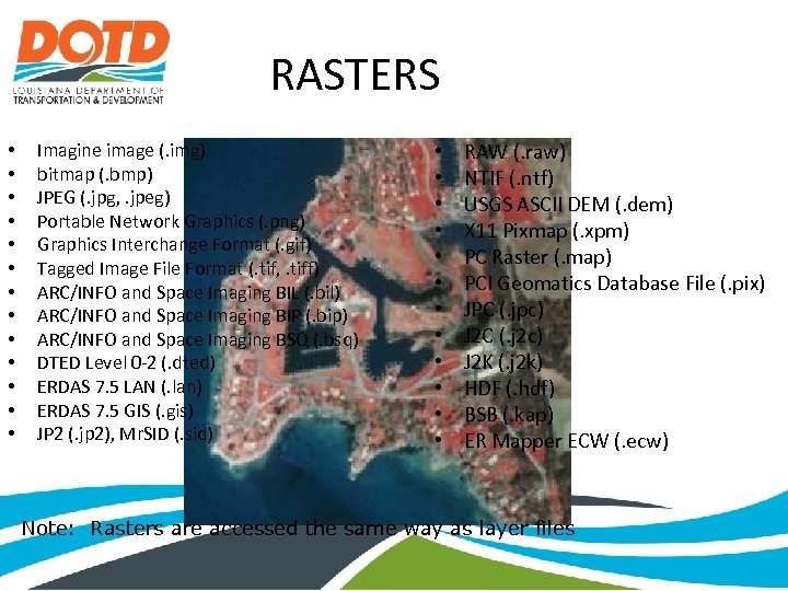 RASTERS • • • • Imagine image (. img) bitmap (. bmp) JPEG (.